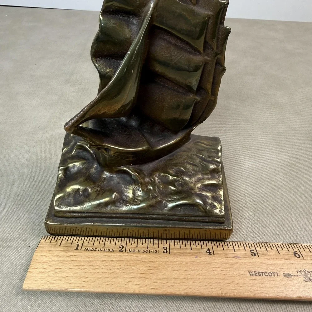 Vintage Bronze Clad Sailboat Bookends Ship Traditional Nautical Decor Gold Tone